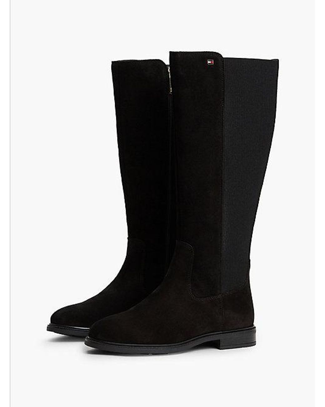 Tommy Hilfiger Black Enamel Flag Suede High Chelsea Boots