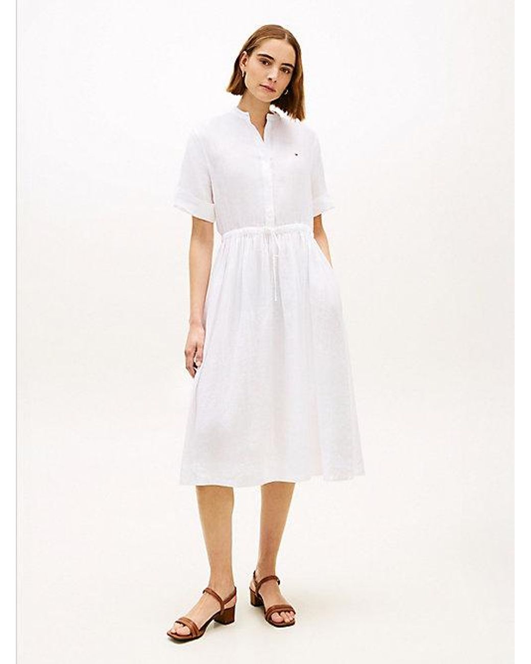 Tommy Hilfiger White Pure Linen Midi Shirt Dress