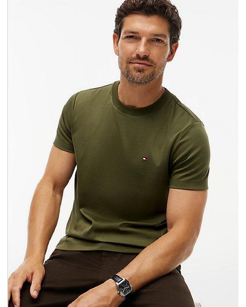 Tommy Hilfiger Green Flag Embroidery Slim Interlock Knit T-Shirt for men