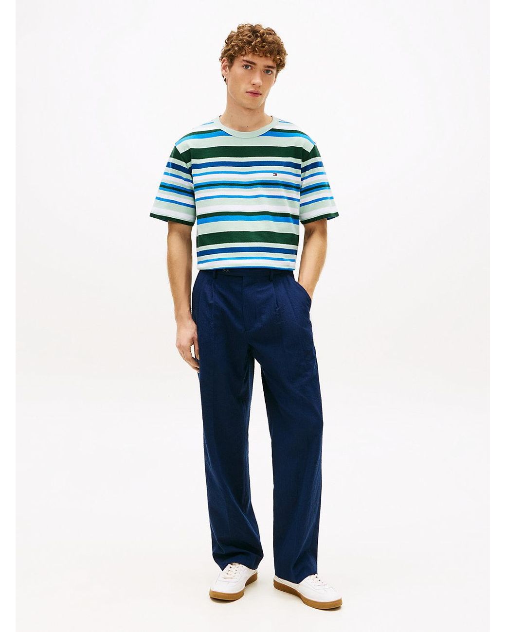 Tommy Hilfiger Blue Stripe Crepe Jersey Relaxed T-Shirt for men