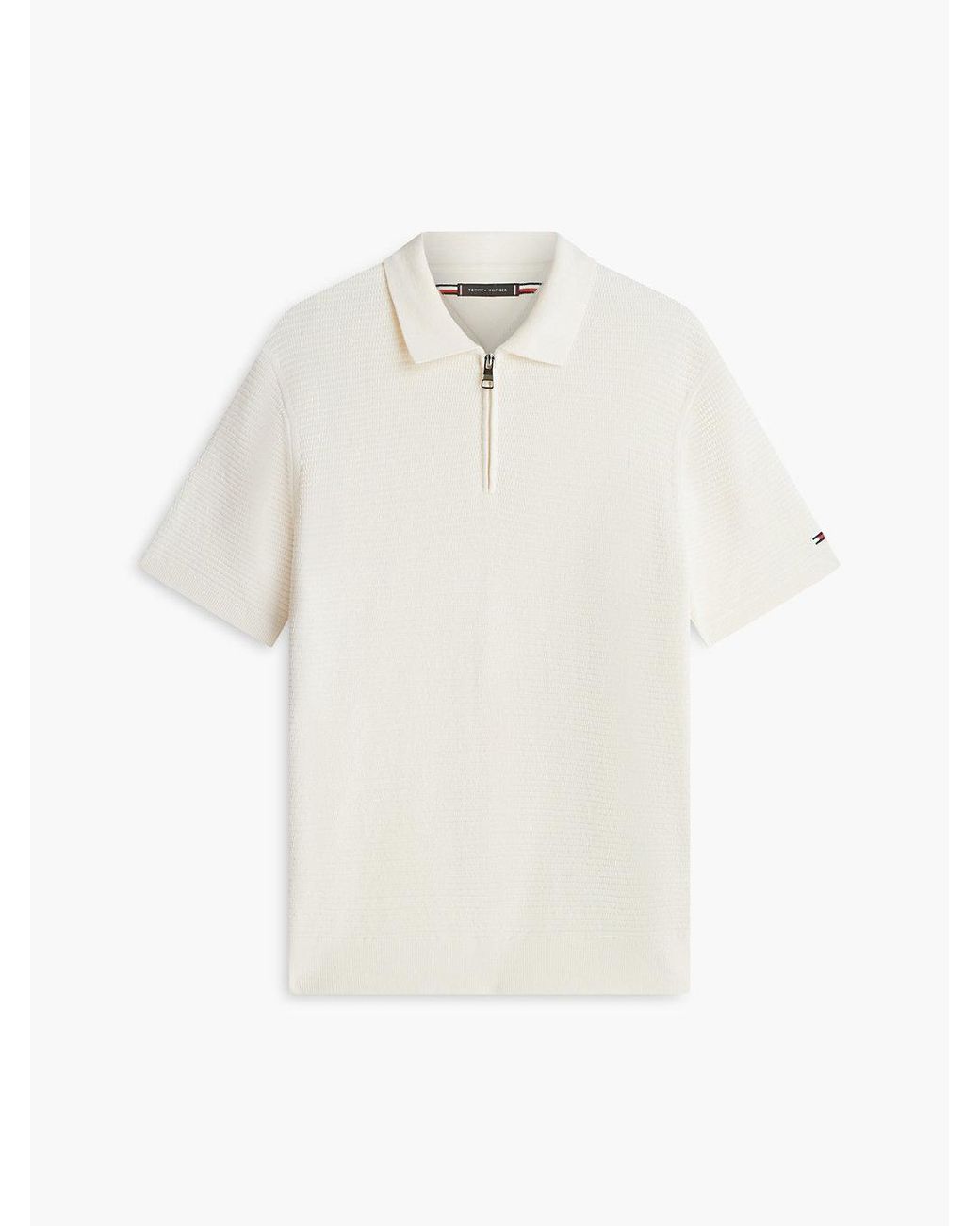 Tommy Hilfiger White Regular Fit Textured Knit Zip Polo Shirt for men
