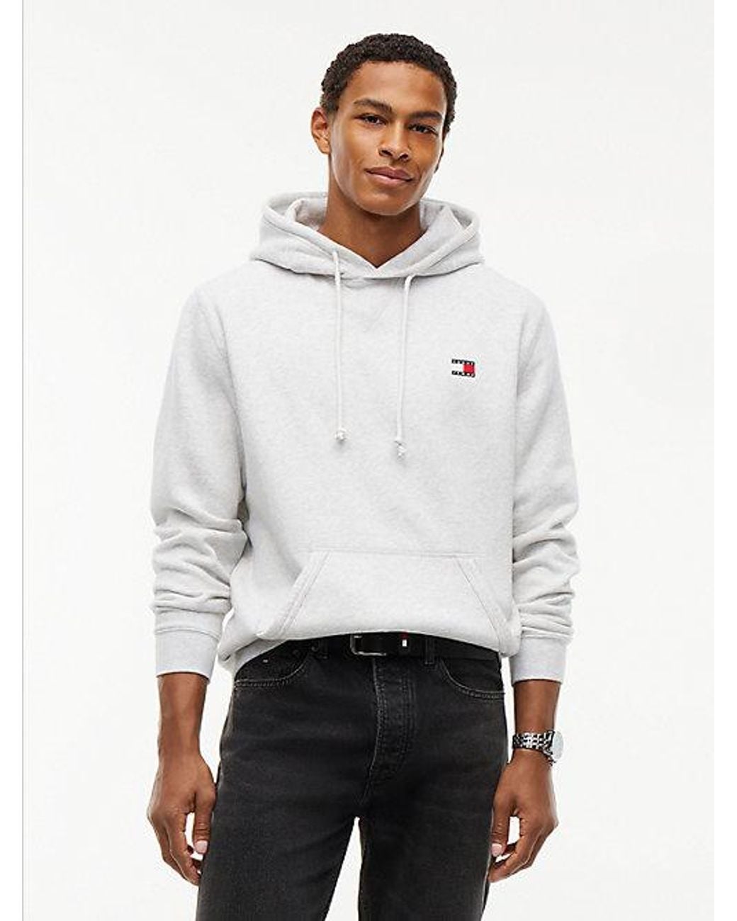 Tommy Hilfiger White Tommy Badge Fleece Drawstring Hoody for men