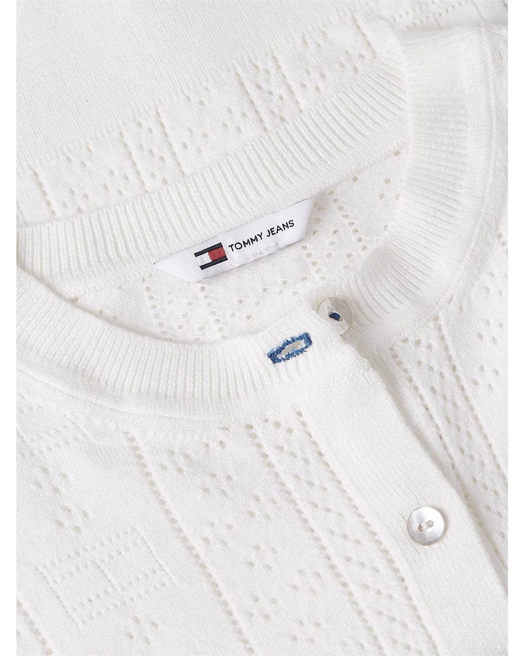 Tommy Hilfiger White Slim Pointelle Flag Cardigan