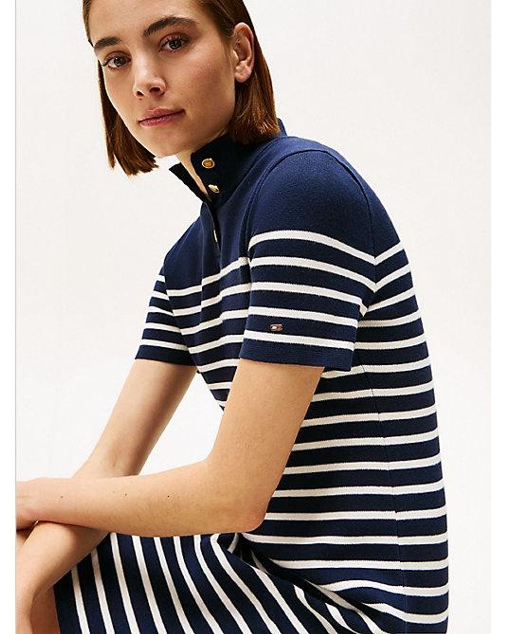 Tommy Hilfiger Blue Jersey Mock Neck Mini Jumper Dress