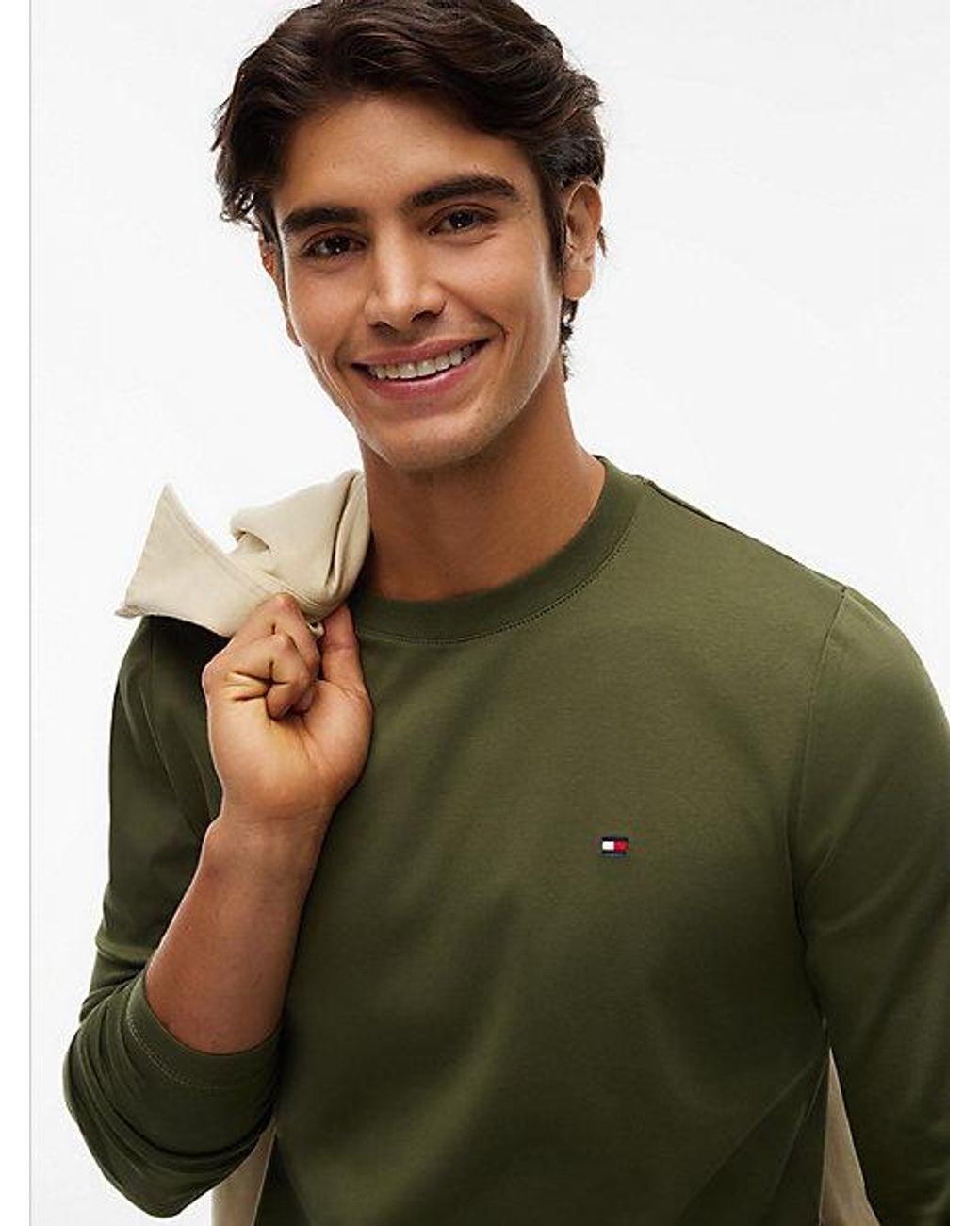 Tommy Hilfiger Green Slim Interlock Knit Long Sleeve T-Shirt for men