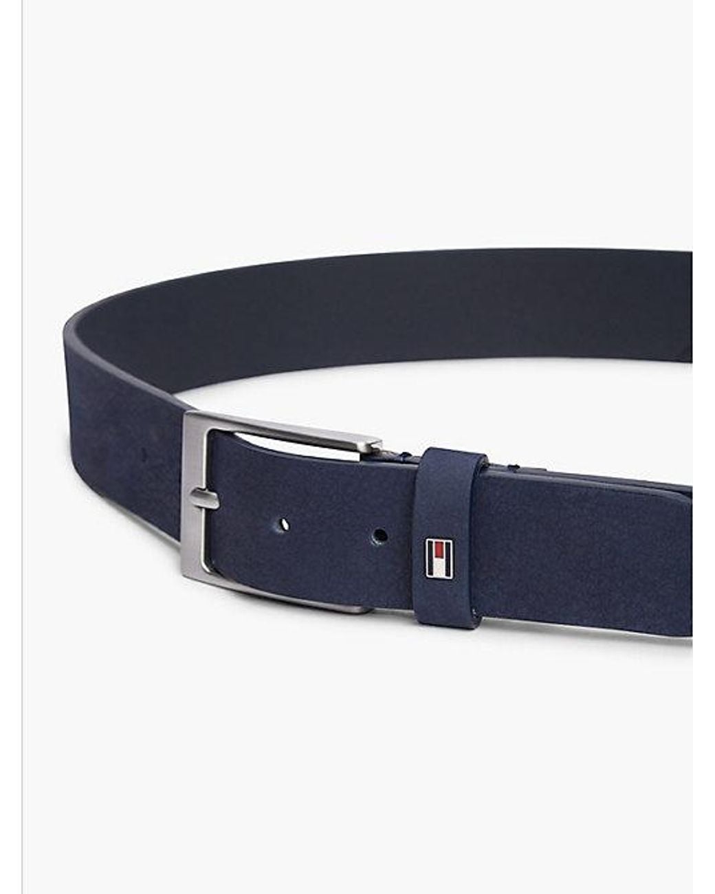 Tommy Hilfiger Blue Suede Enamel Flag Rectangular Buckle Belt for men