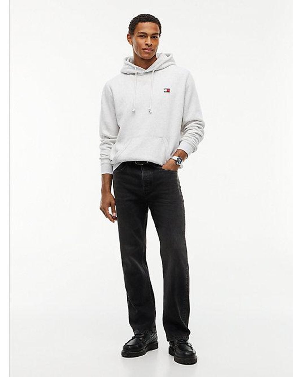 Tommy Hilfiger White Tommy Badge Fleece Drawstring Hoody for men