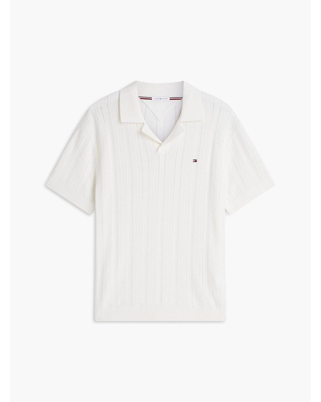 Tommy Hilfiger White Relaxed Pointelle Structured Polo Shirt With Linen for men