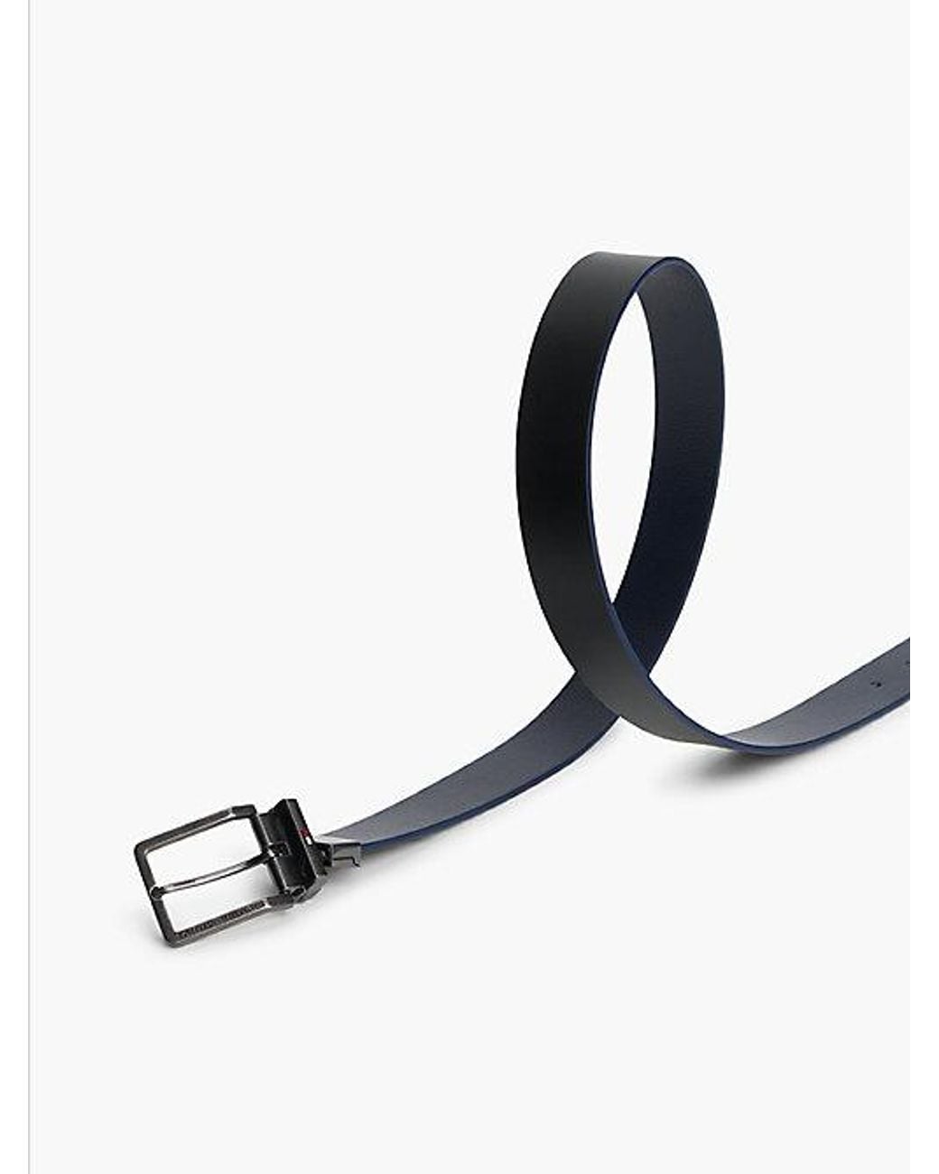 Tommy Hilfiger Black Reversible Textured Leather Square Buckle Belt for men