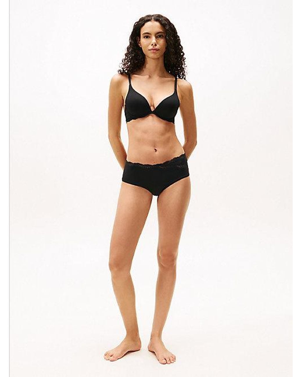 Tommy Hilfiger Black Lace Trim Push-up Plunge Bra