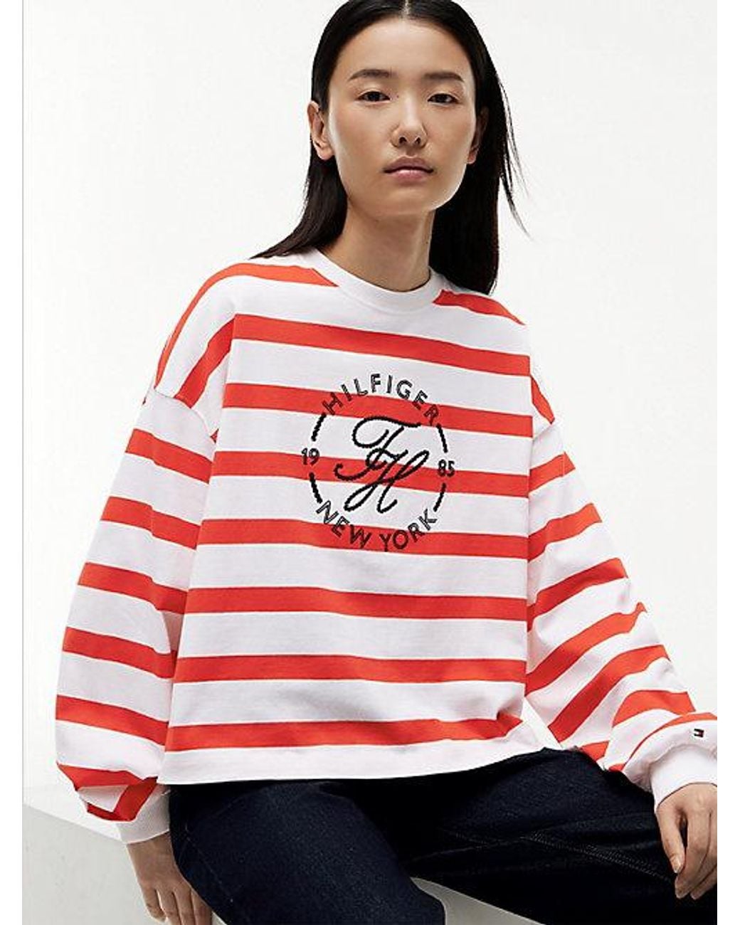 Tommy Hilfiger Red Logo Relaxed Crew Neck Sweatshirt