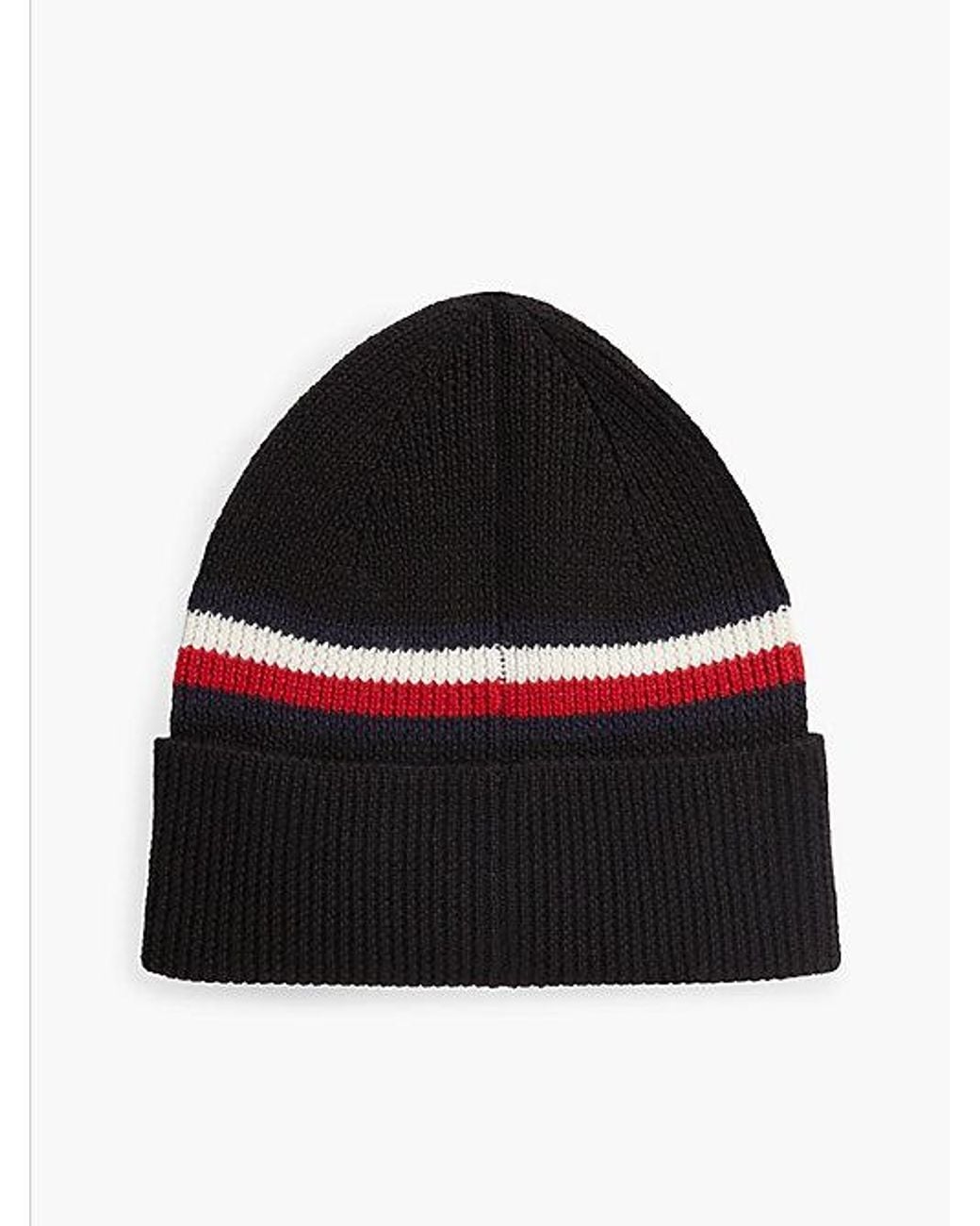 Tommy Hilfiger Black Wool Blend Global Stripe Beanie for men