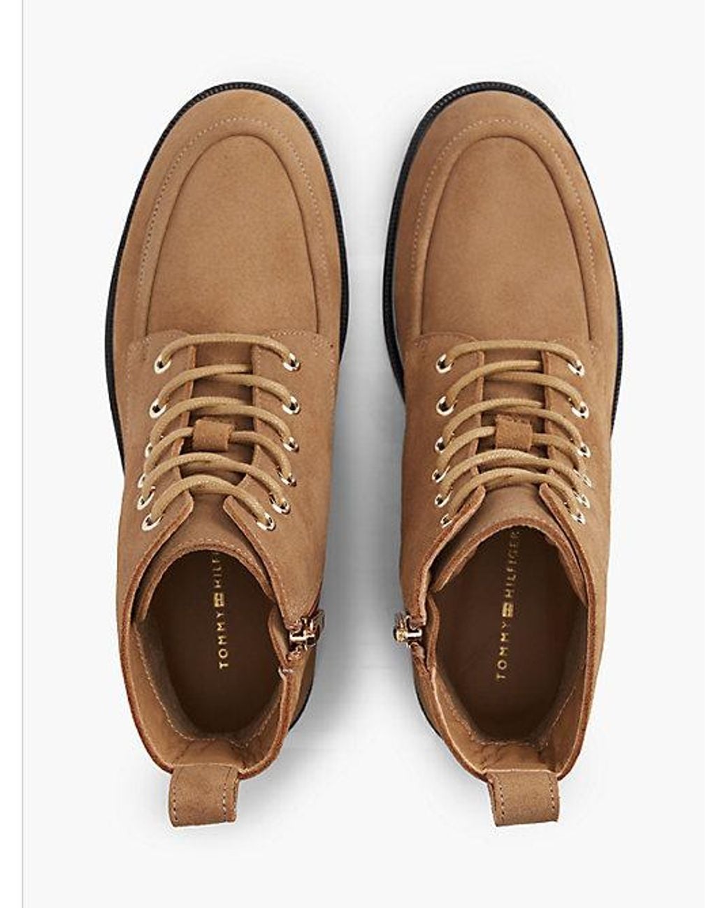 Tommy Hilfiger Natural Suede Enamel Flag Lace Up Boots