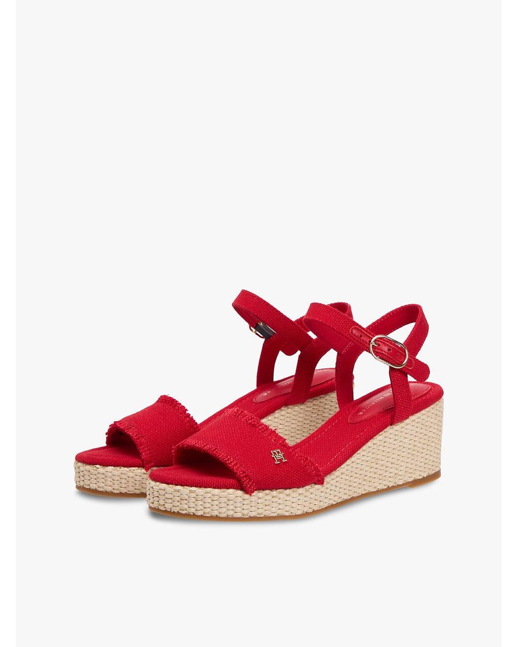 Tommy Hilfiger Red Th Monogram Woven Wedge Espadrilles