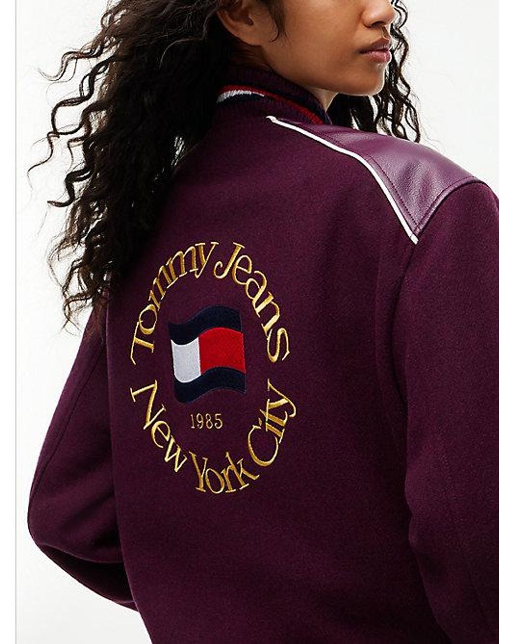 Tommy Hilfiger Purple Tommy Jeans Global Stripe Multi Logo Varsity Jacket