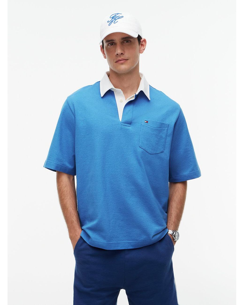 Tommy Hilfiger Blue Relaxed Fit Logo Label Jersey Polo Shirt for men