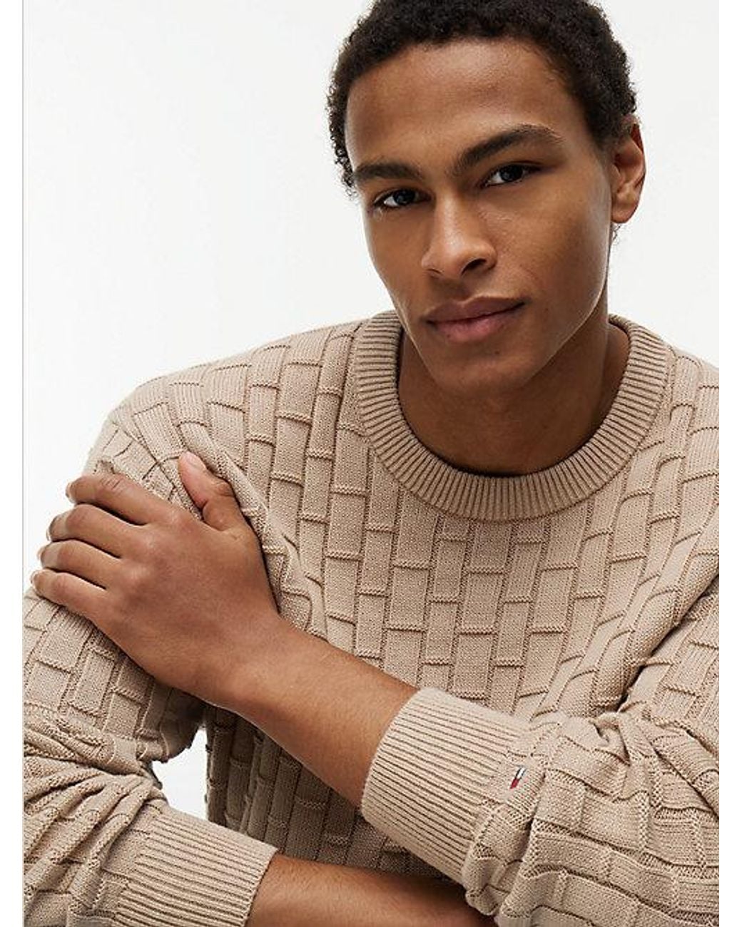 Tommy Hilfiger Natural Mixed Cable Knit Relaxed Jumper for men
