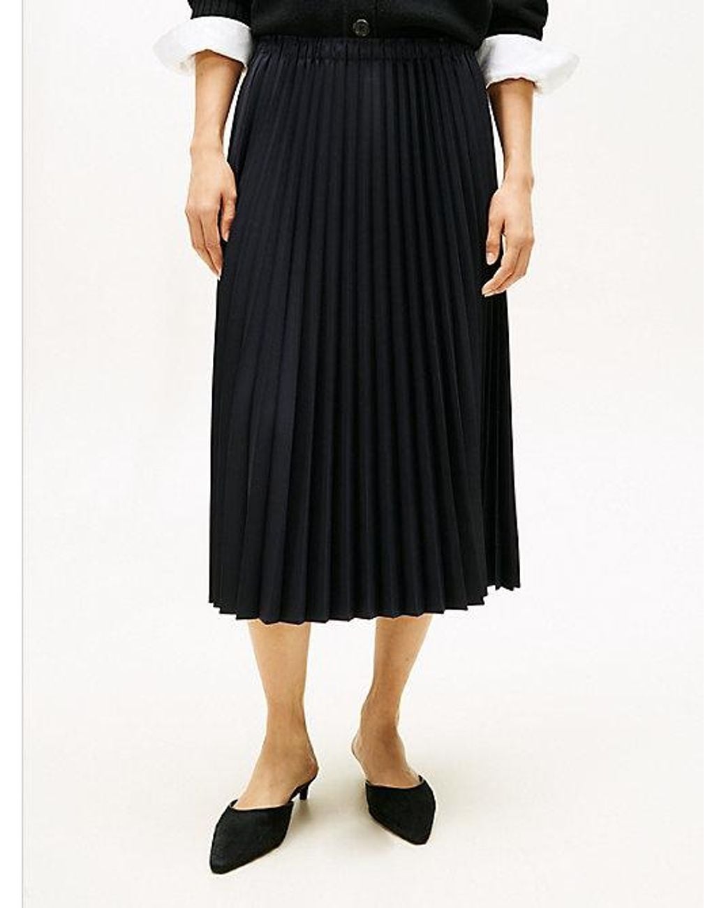 Tommy Hilfiger Black Pleated Midi Skirt