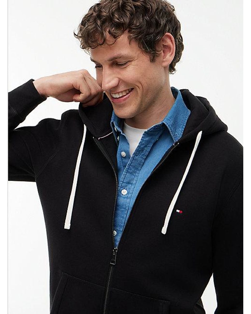 Tommy Hilfiger Blue Flag Embroidery Fleece Zip Thru Hoody for men