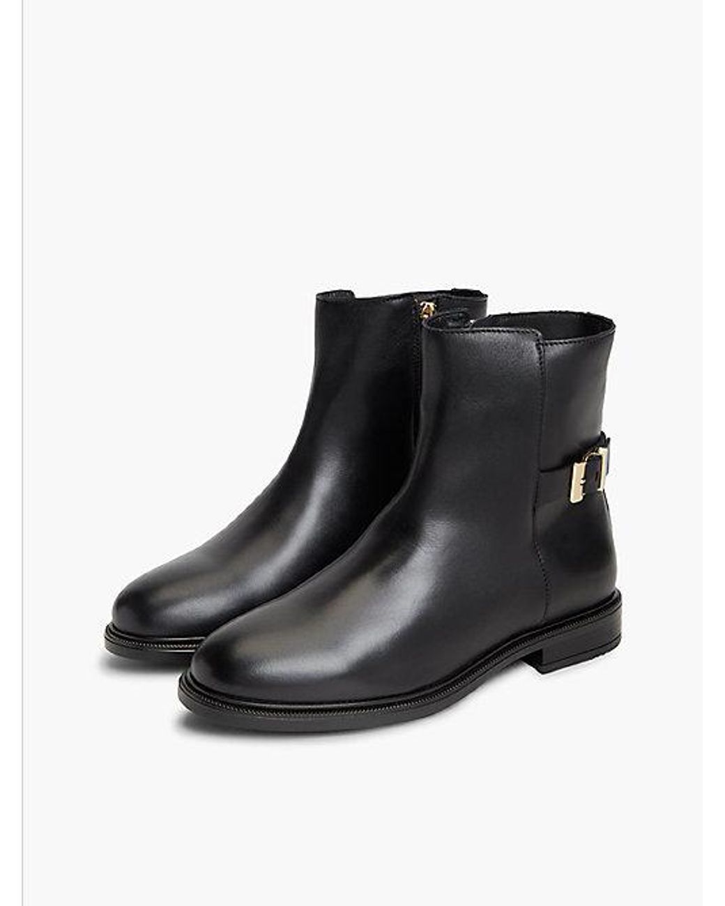 Tommy Hilfiger Black Leather Th Monogram Buckle Ankle Boots