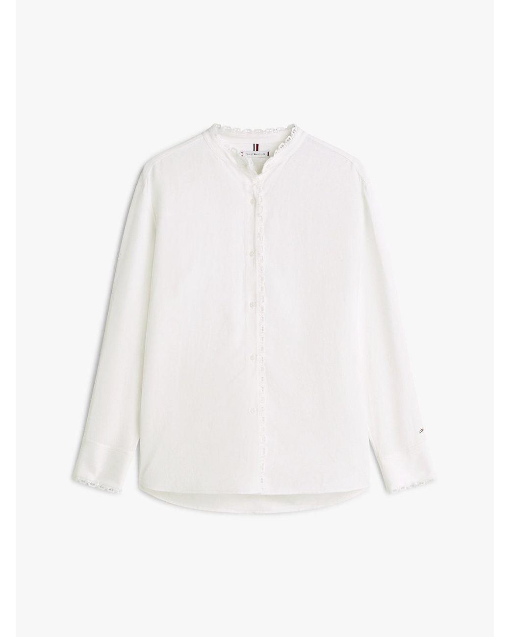 Tommy Hilfiger White Oversized Fit Lace Trim Shirt With Linen