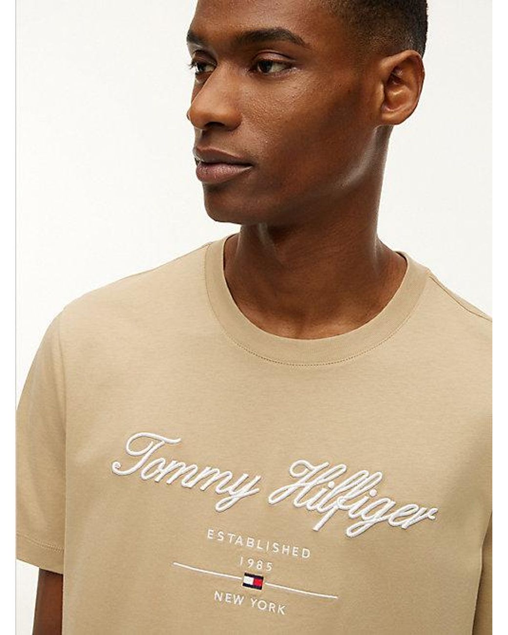 Tommy Hilfiger Natural Textured Logo Jersey T-Shirt for men