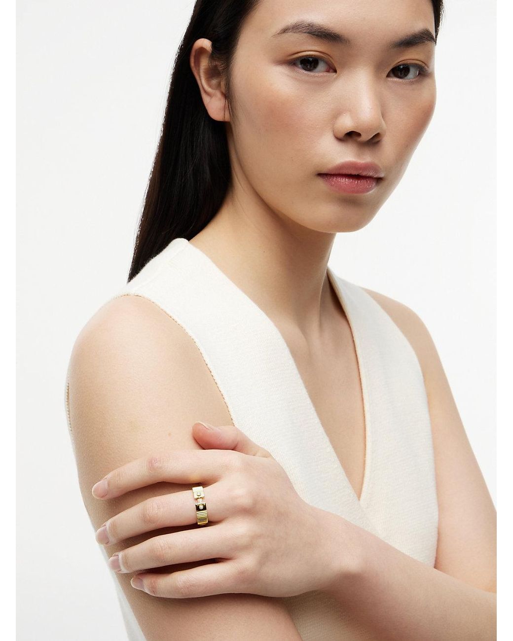 Tommy Hilfiger Metallic Plated Stainless Steel Stripe Ring