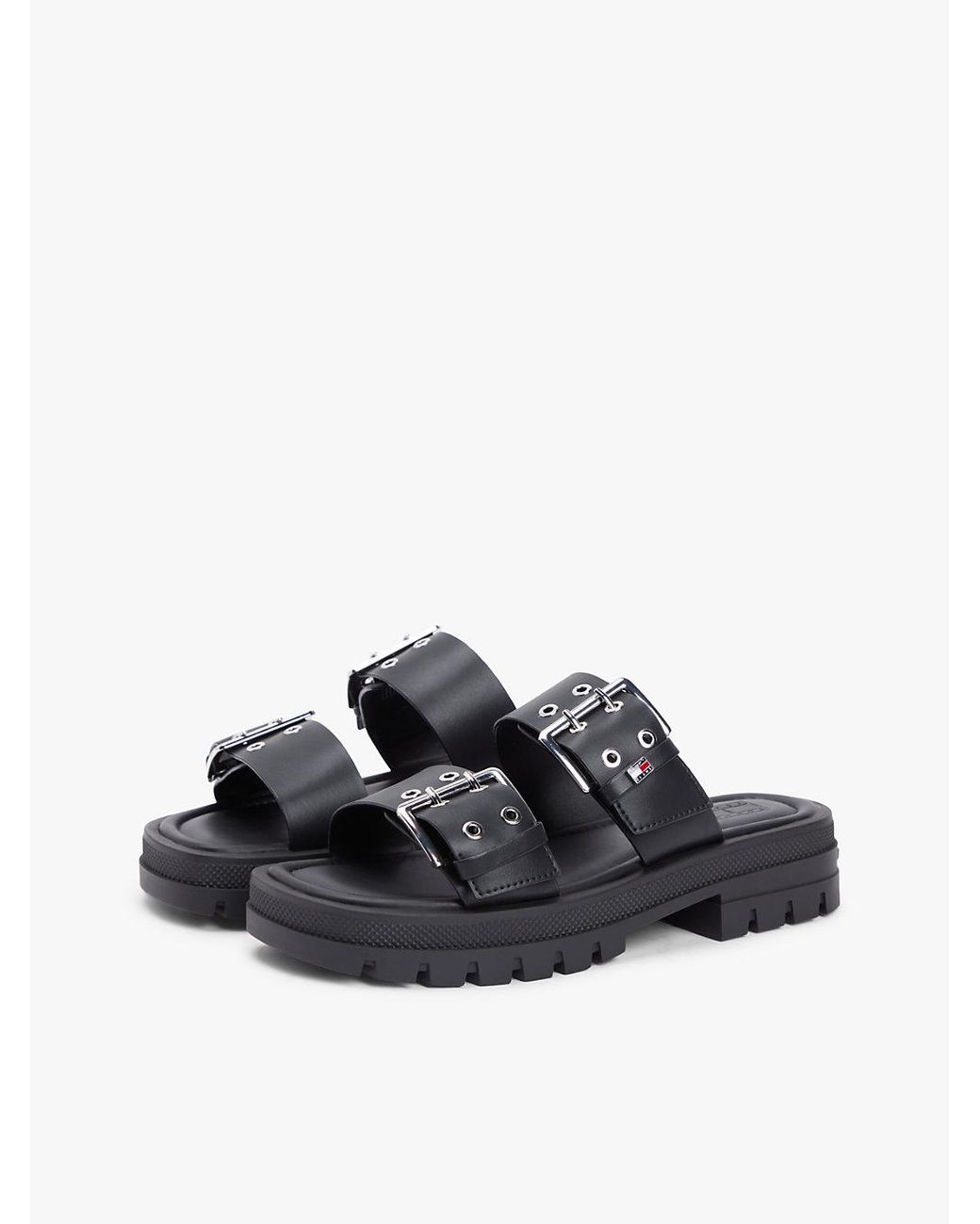 Tommy Hilfiger Black Chunky Cleat Double Buckle Sandals
