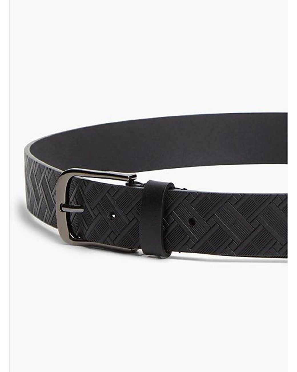 Tommy Hilfiger Black Flag Embossed Square Buckle Leather Belt for men