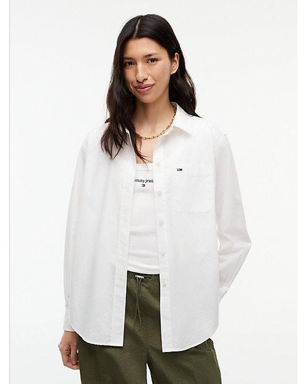 Tommy Hilfiger White Relaxed Fit Yarn Dyed Poplin Shirt