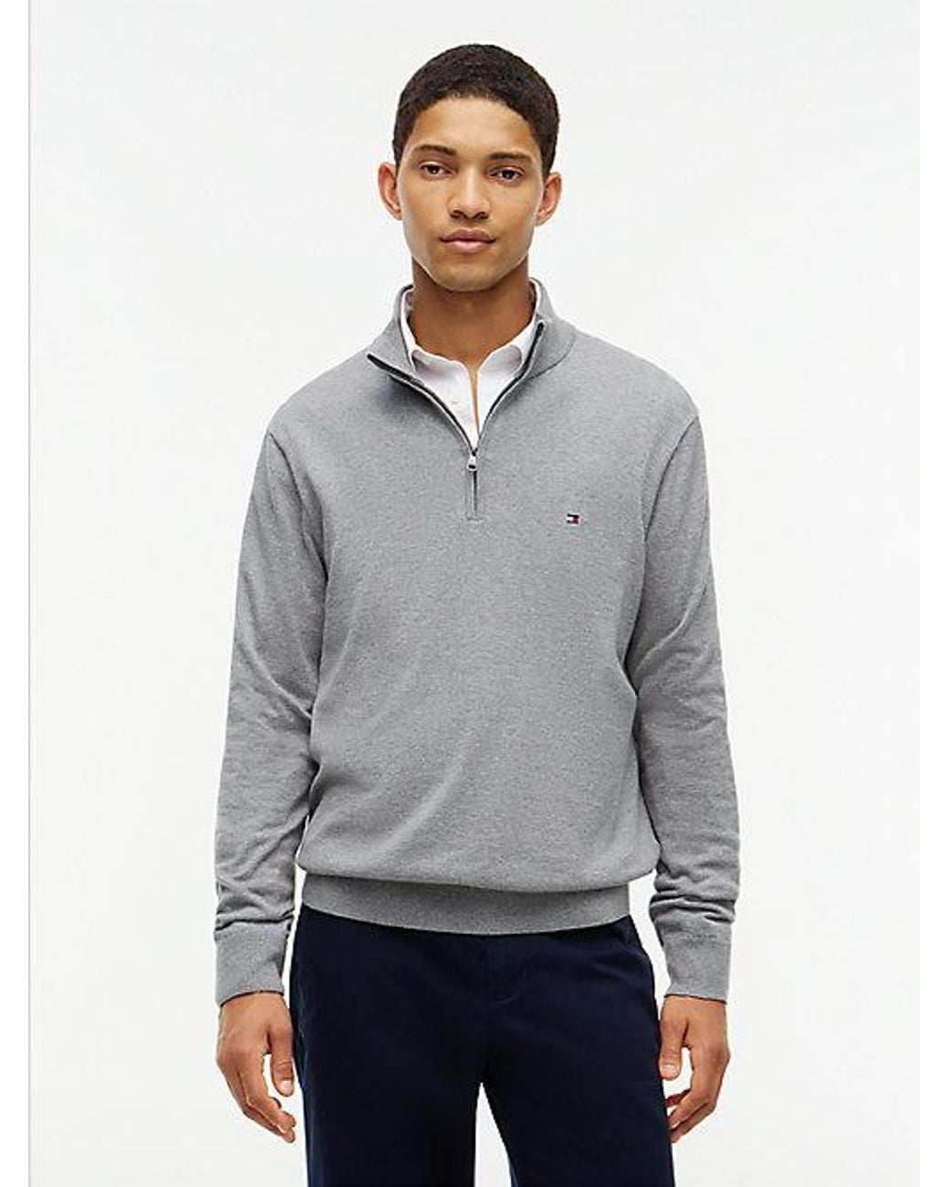 Tommy Hilfiger Gray Quarter Zip Mock Neck Jumper for men