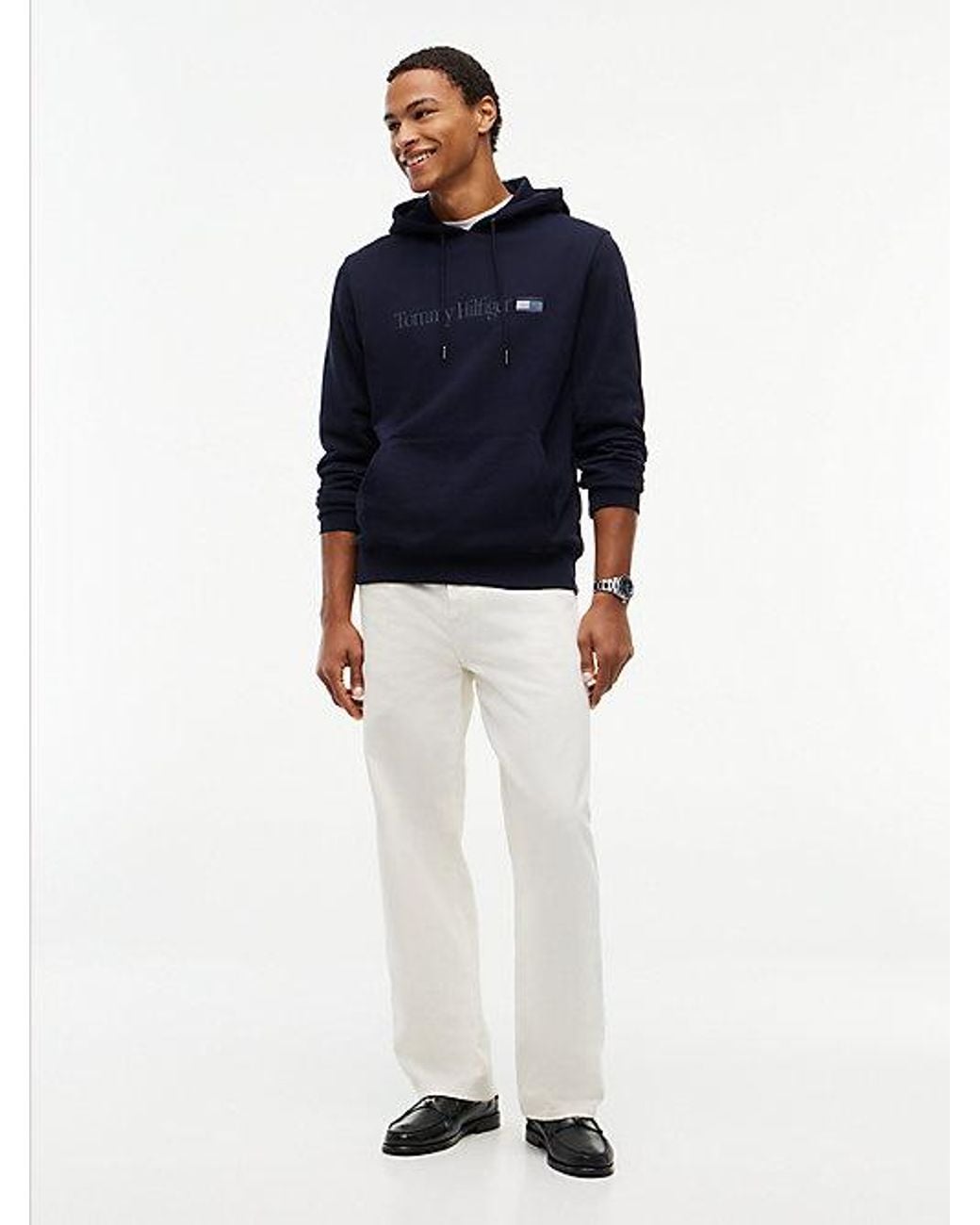 Tommy Hilfiger Blue Logo Terry Drawstring Hoody for men