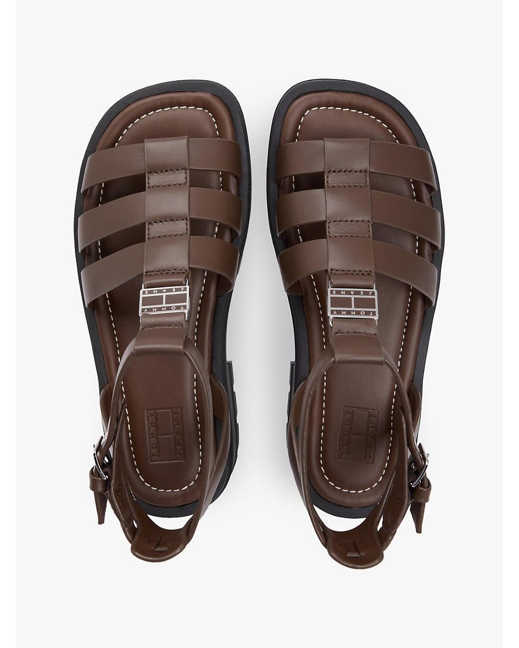 Tommy Hilfiger Black Leather Chunky Cleat Fisherman Sandals