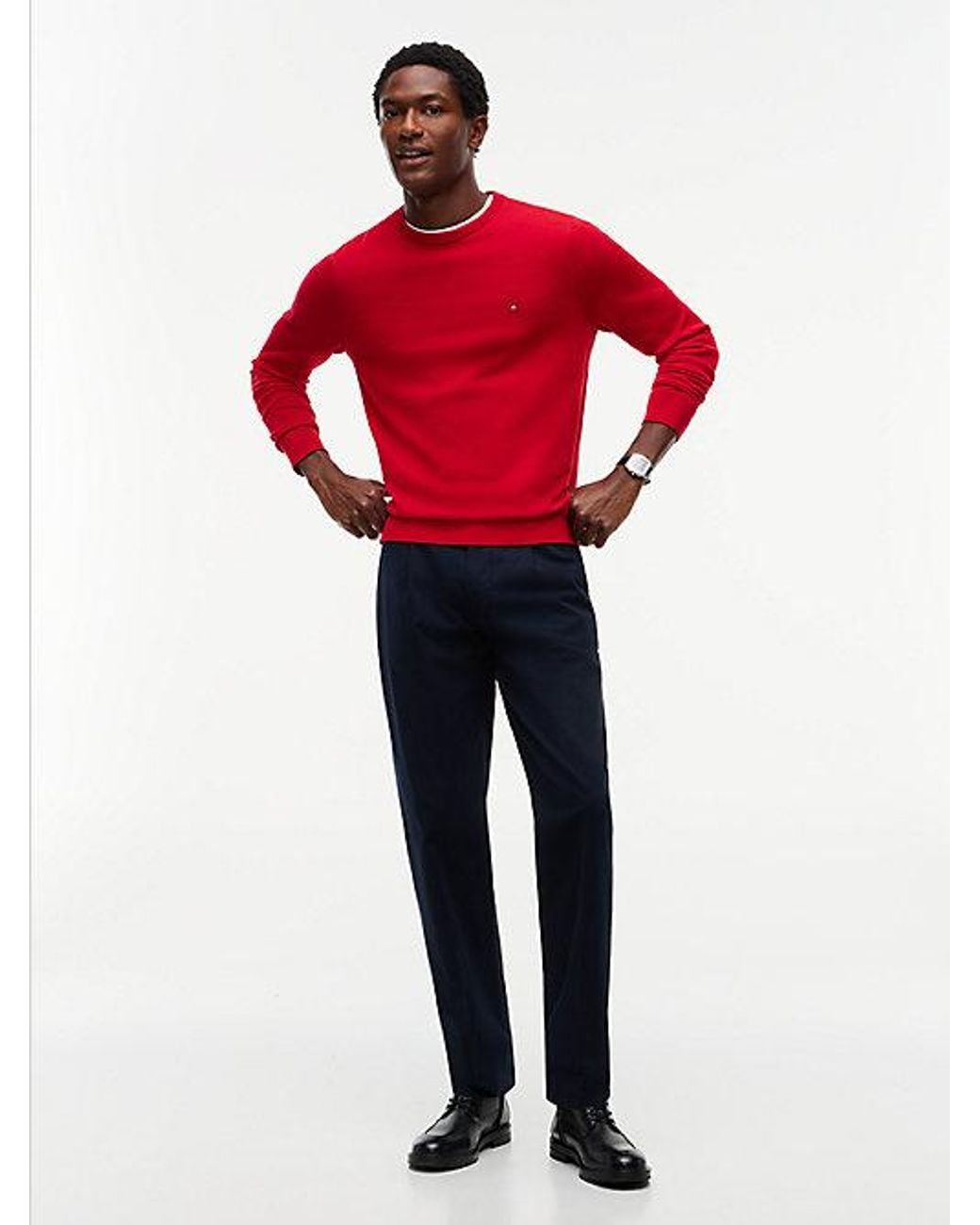 Tommy Hilfiger Red Flag Embroidery Crew Neck Jumper for men