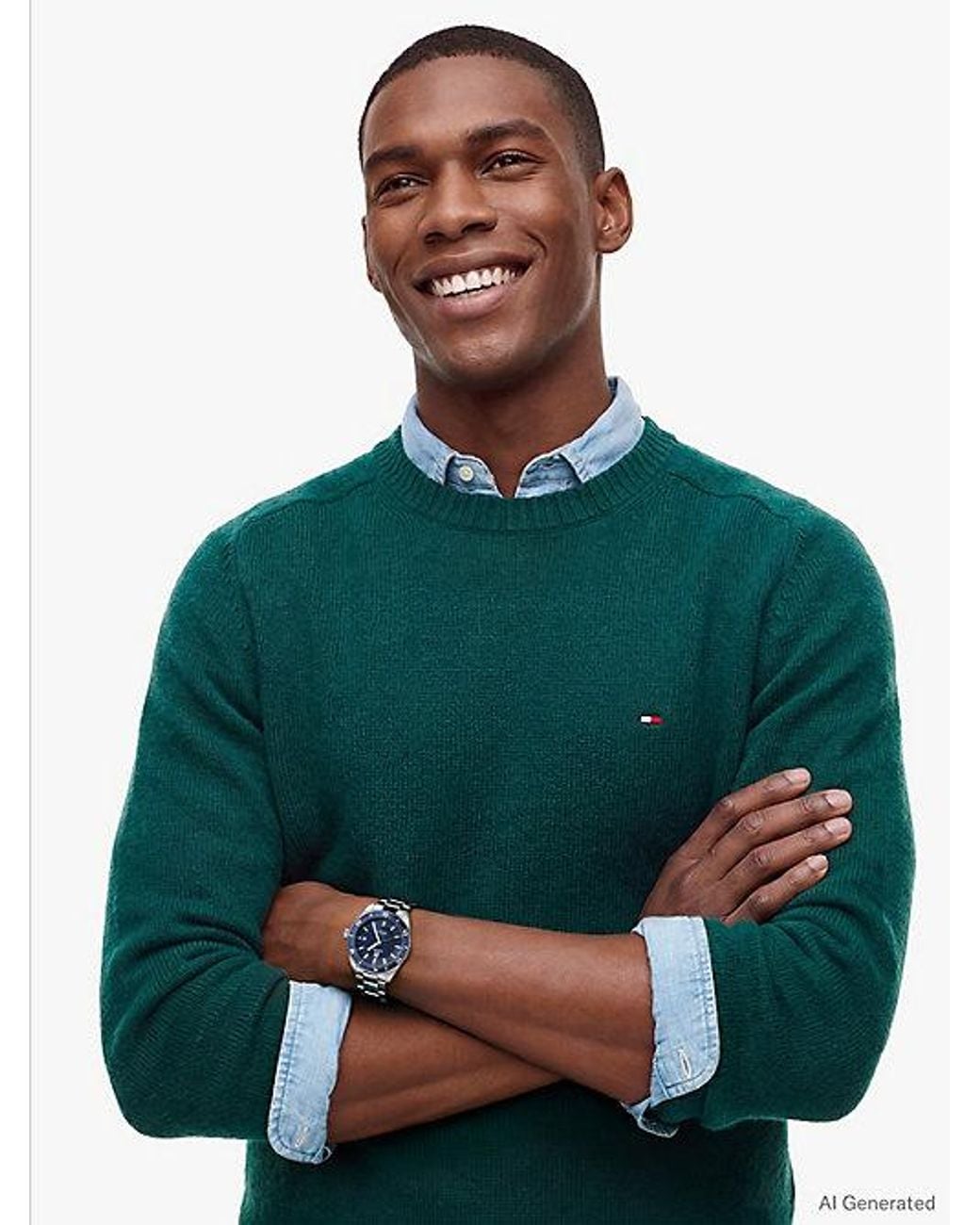Tommy Hilfiger Green Pure Lambswool Crew Neck Jumper for men