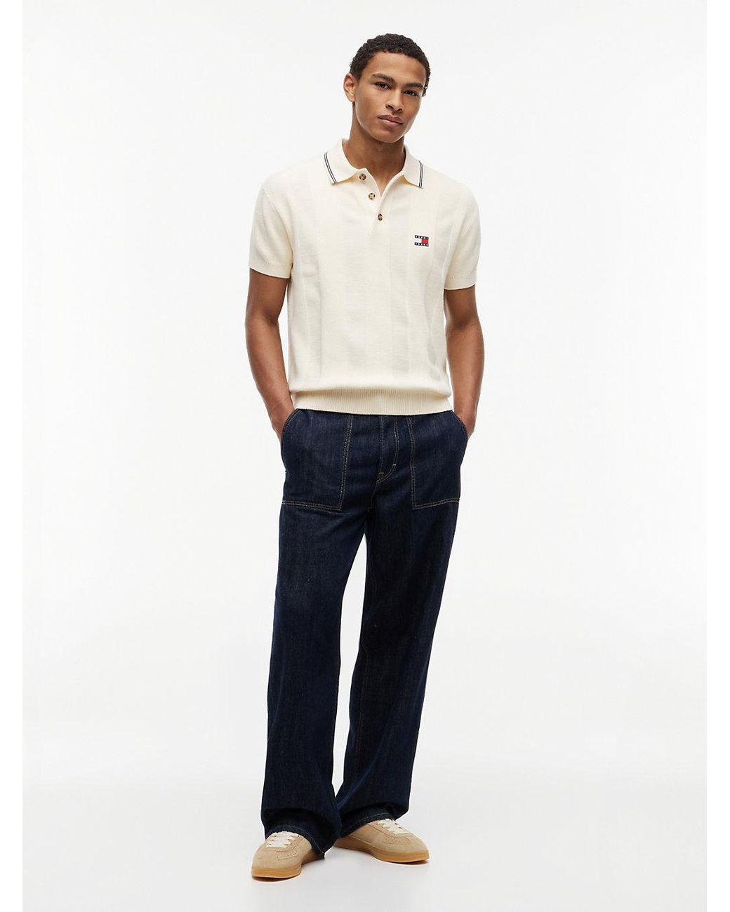 Tommy Hilfiger White Regular Fit Textured Knit Polo Shirt for men