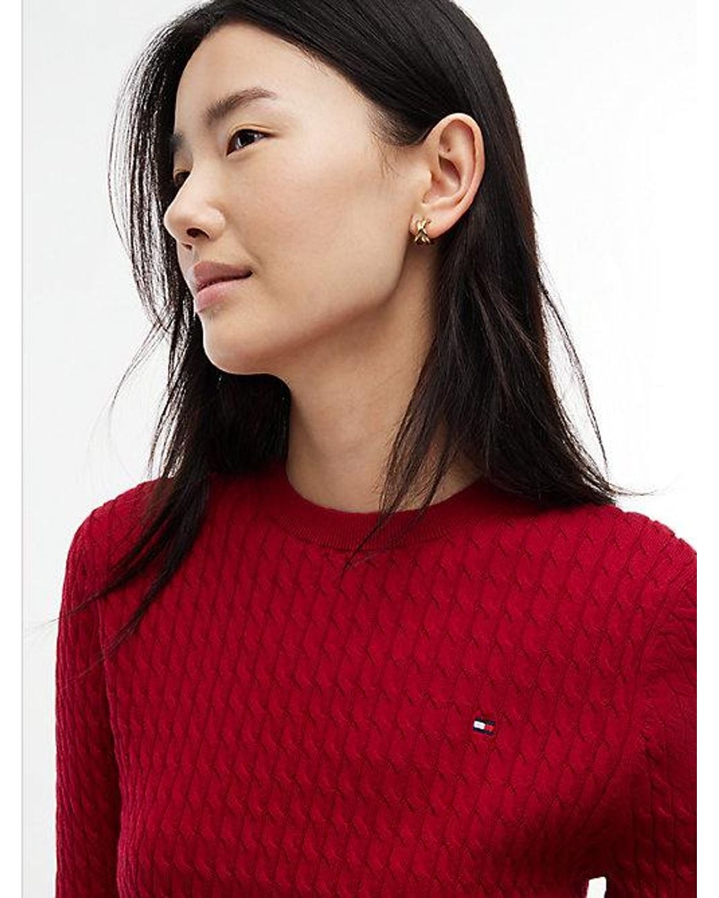 Tommy Hilfiger Red Fine Cable Knit Slim Jumper
