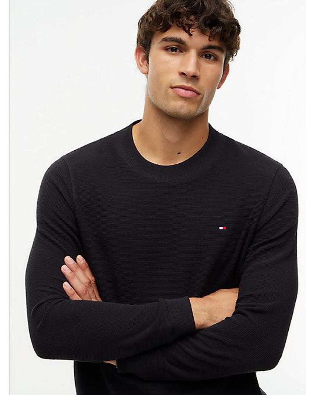 Tommy Hilfiger Black Waffle Knit Long Sleeve T-Shirt for men