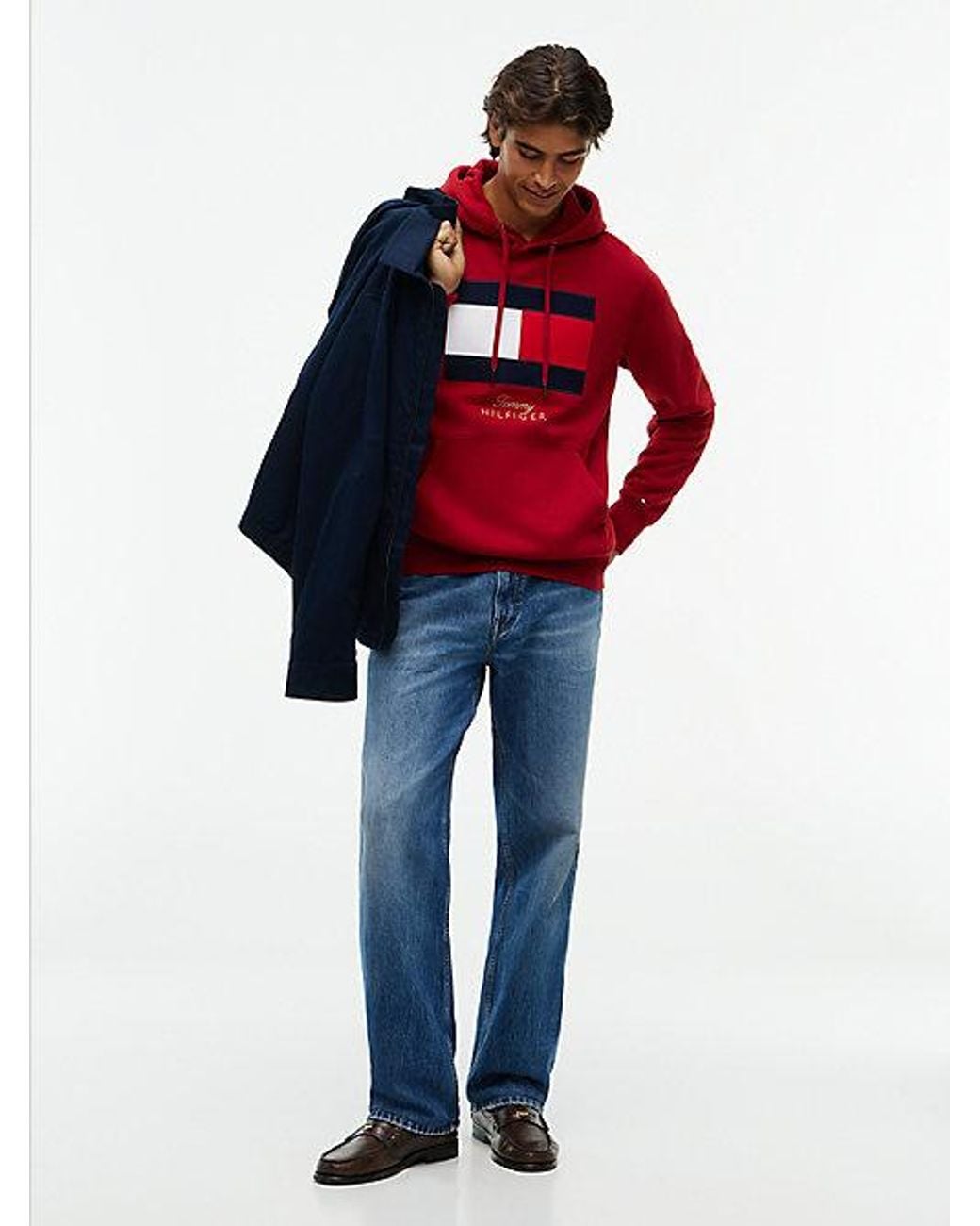Tommy Hilfiger Red Flag Embroidery Logo Fleece Hoody for men