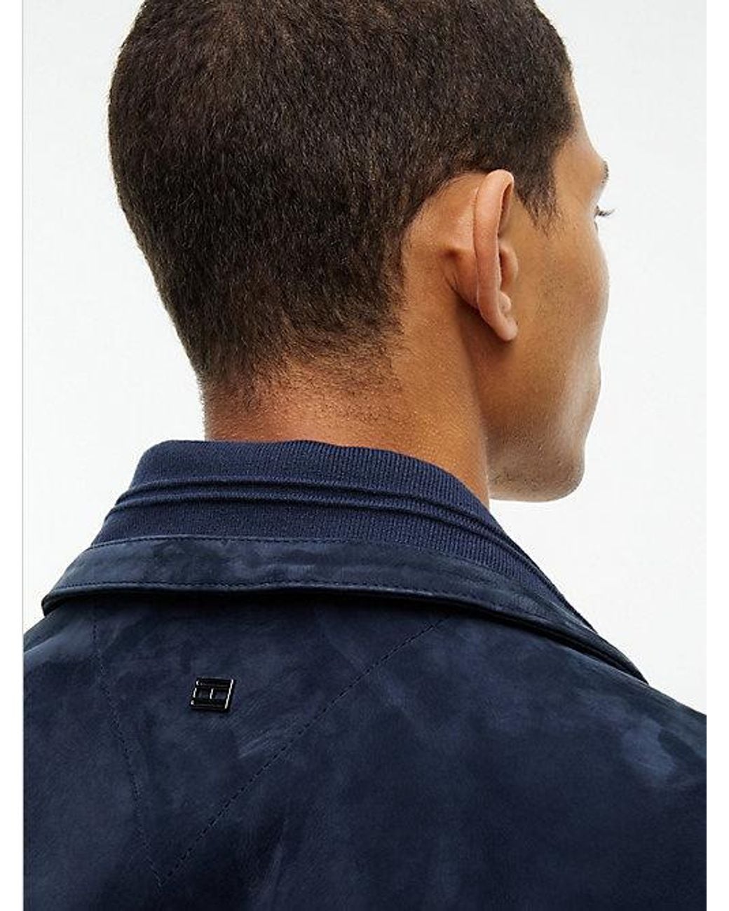 Tommy Hilfiger Blue New York Label Leather Zip Thru Jacket for men