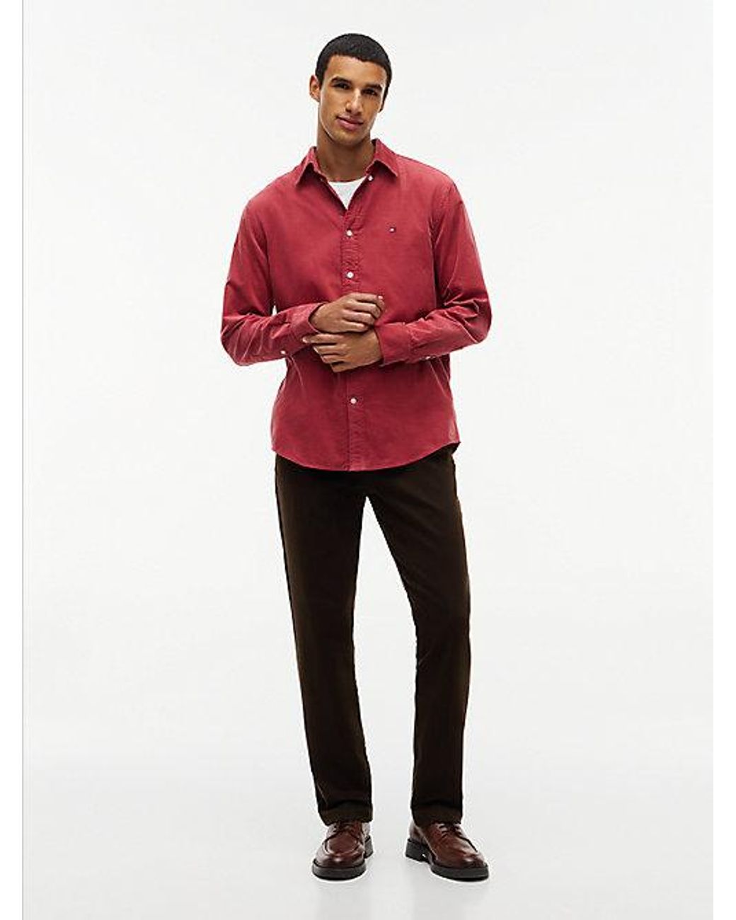 Tommy Hilfiger Red Regular Fit Fine Corduroy Shirt for men