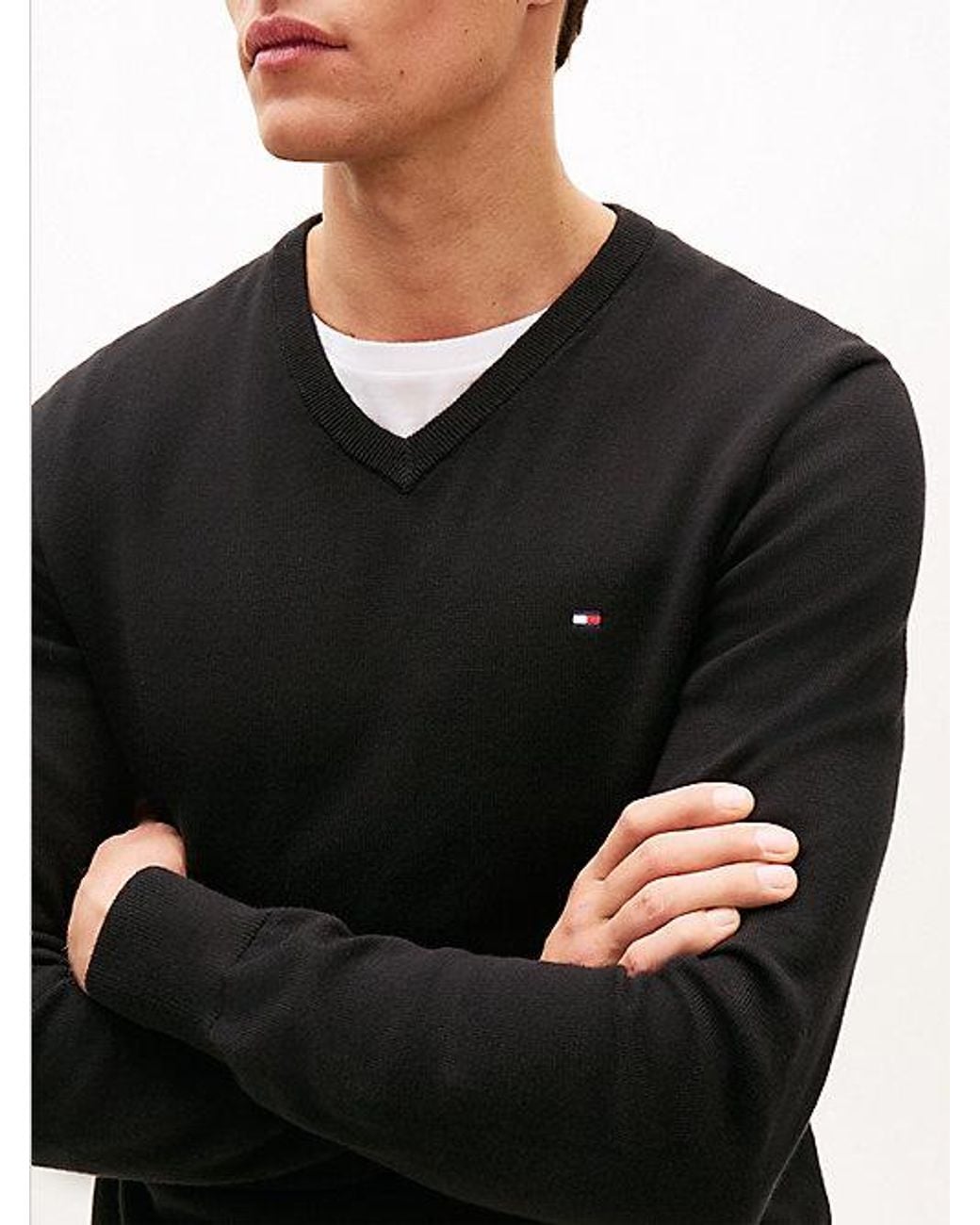 Tommy Hilfiger Black Flag Embroidery V-neck Jumper for men