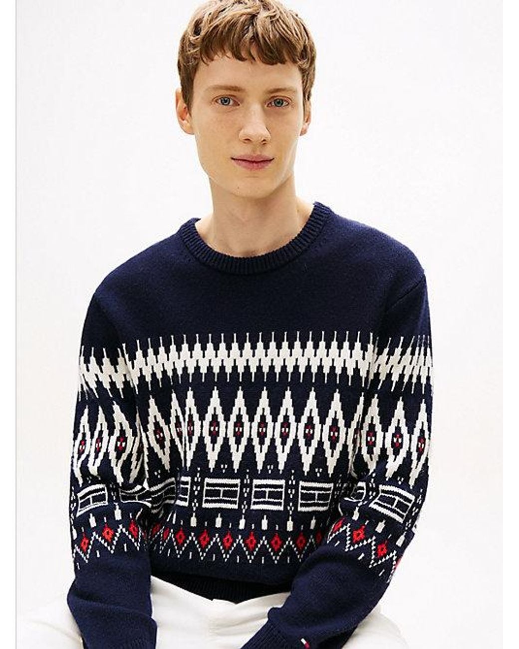 Tommy Hilfiger Blue Fair Isle Lambswool Blend Relaxed Jumper for men
