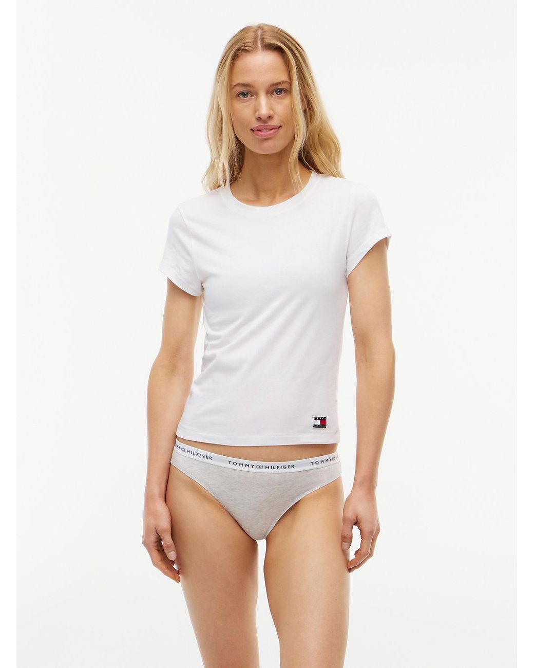 Tommy Hilfiger White Repeat Logo Waistband Thong