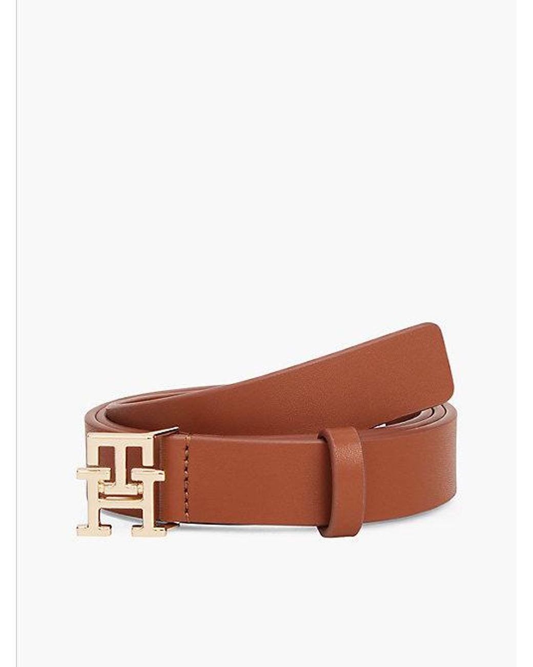 Tommy Hilfiger Brown Th Monogram Leather Plaque Buckle Belt