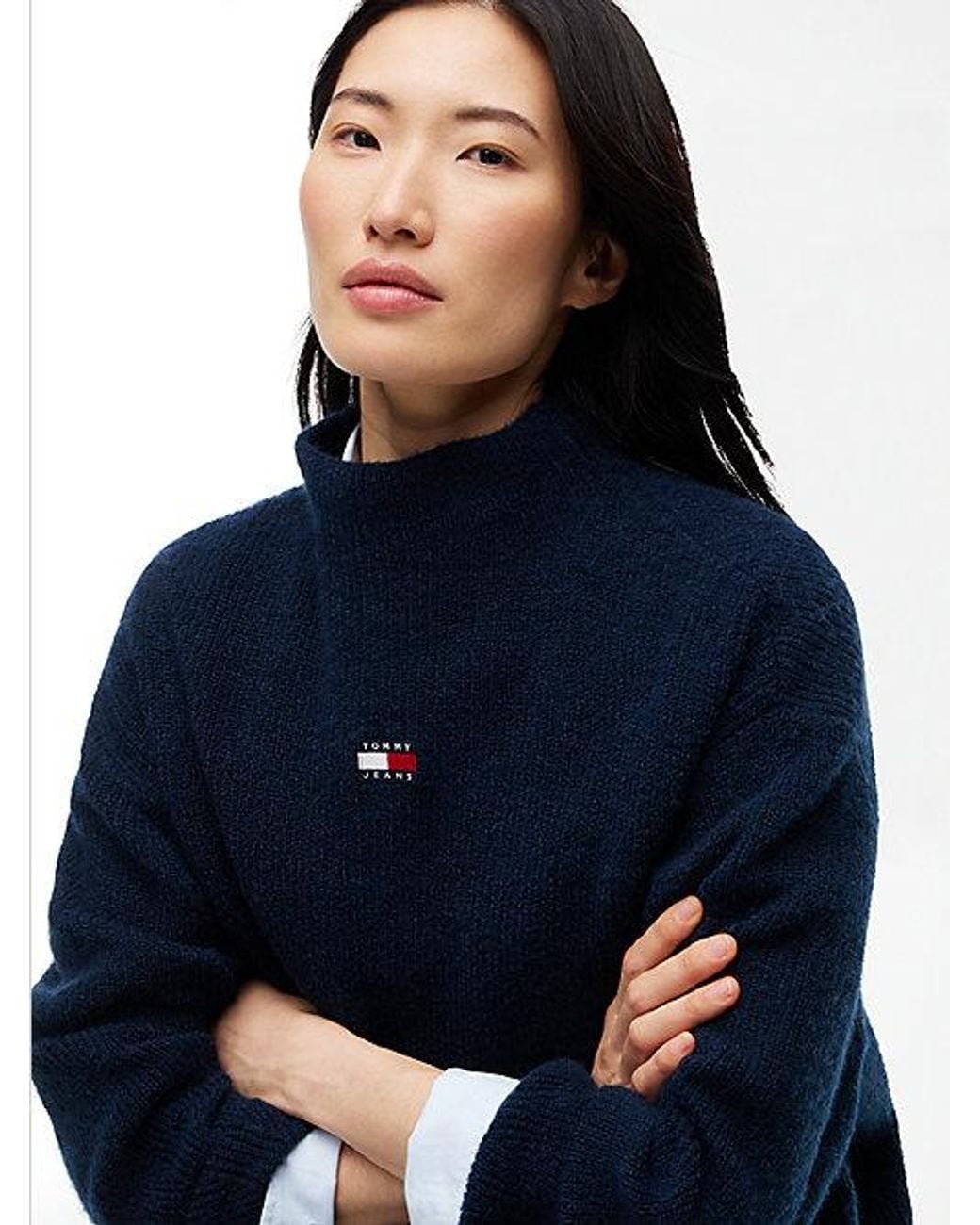 Tommy Hilfiger Blue Tommy Jeans Tommy Badge Mock Neck Jumper With Alpaca