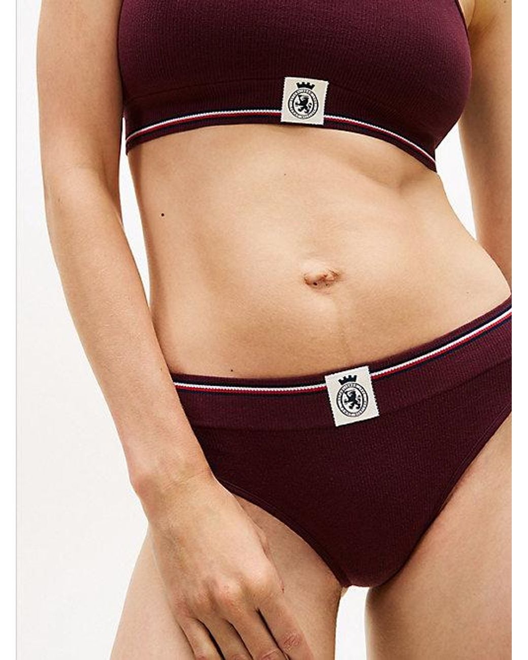 Tommy Hilfiger Red Th Crest Ribbed Thong