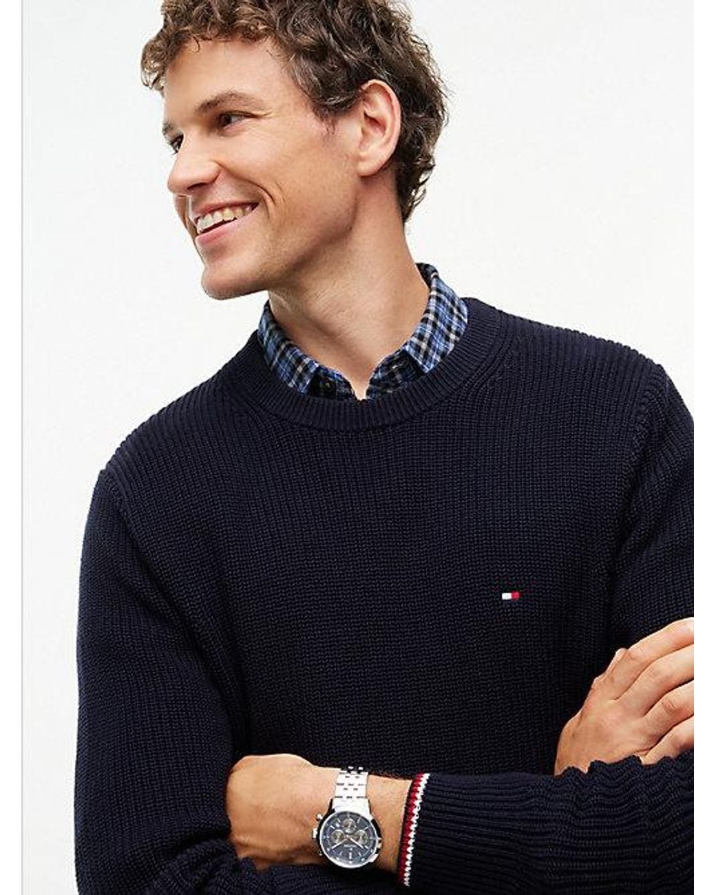 Tommy Hilfiger Blue Tipped Cuff Crew Neck Jumper for men