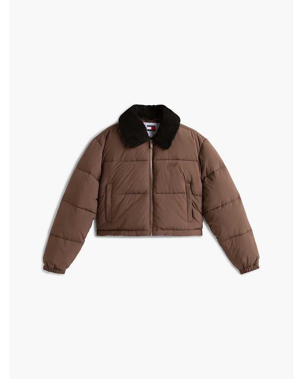 Tommy Hilfiger Red Teddy Collar Crinkle Puffer Jacket