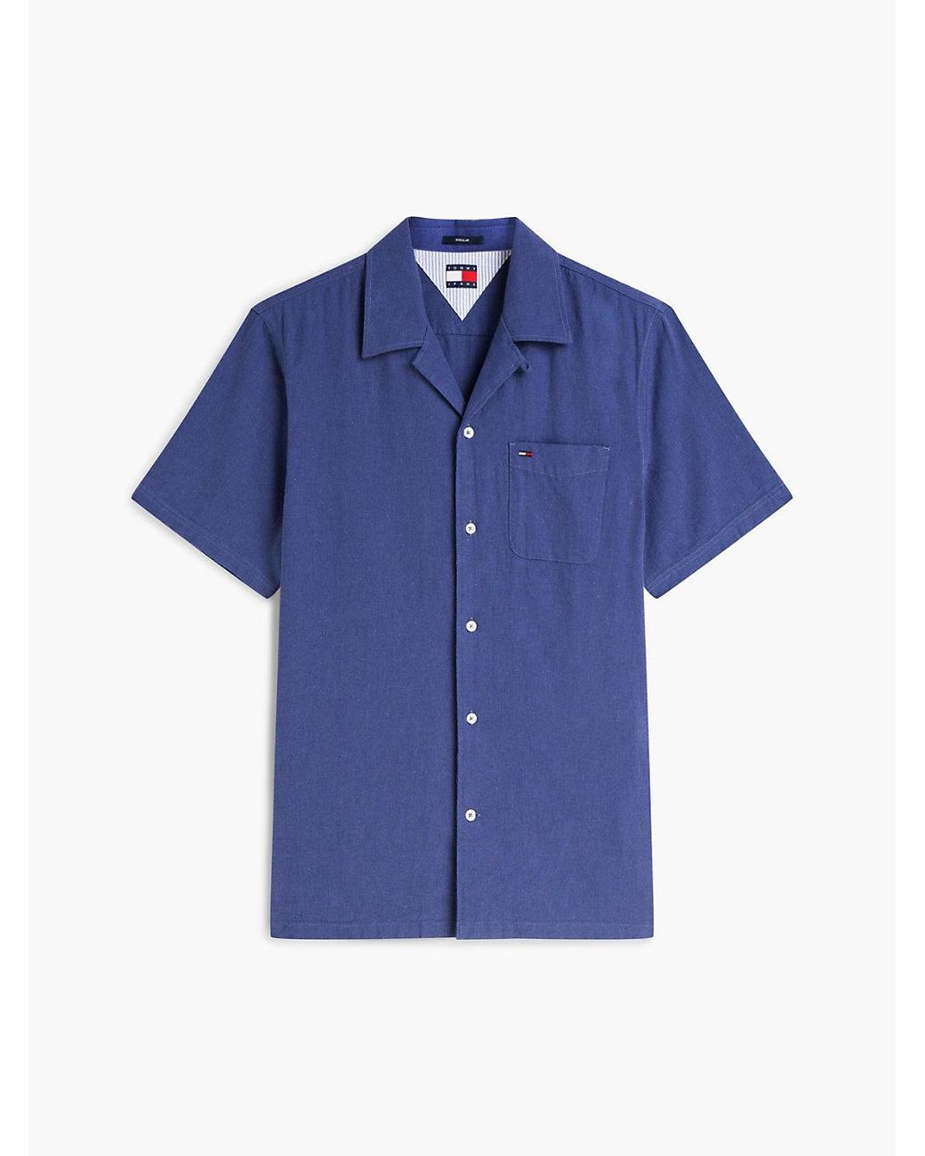 Tommy Hilfiger Blue Regular Fit Linen Blend Short Sleeve Shirt for men